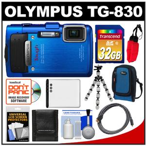 Olympus Tough TG-830 iHS Shock & Waterproof Digital Camera (Blue) with 32GB Card + Case + Battery + Flex Tripod + HDMI Cable + Accessory Kit