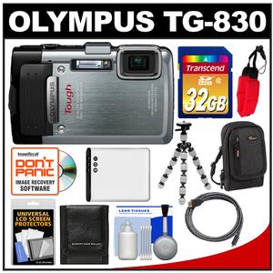 Olympus Tough TG-830 iHS Shock &amp; Waterproof Digital Camera (Silver) with 32GB Card + Case + Battery + Flex Tripod + HDMI Cable + Accessory Kit