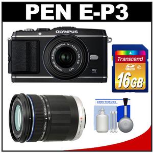 Olympus PEN E-P3 Micro 4/3 Digital Camera & 14-42mm II Lens (Black) - Refurbished with M.Zuiko 40-150mm ED Zoom Lens + 16GB Card + Cleaning Kit - Digital Cameras and Accessories - Hip Lens.com