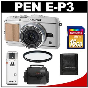 Olympus PEN E-P3 Micro 4/3 Digital Camera & 17mm f/2.8 Lens (White/Silver) - Refurbished with 16GB Card + Filter + Case + Accessory Kit - Digital Cameras and Accessories - Hip Lens.com