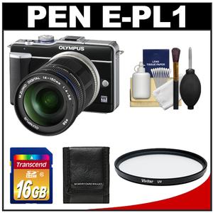 Olympus Pen E-PL1 Micro 4/3 Digital Camera & 14-150mm Lens (Black) with 16GB Card + UV Filter + Accessory Kit - Digital Cameras and Accessories - Hip Lens.com