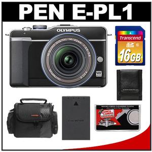 Olympus PEN E-PL1 Micro 4/3 Digital Camera & 14-42mm Lens (Black/Black) - Refurbished with 16GB Card + Case + Battery + Accessory Kit - Digital Cameras and Accessories - Hip Lens.com