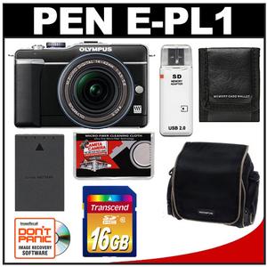 Olympus PEN E-PL1 Micro 4/3 Digital Camera & 14-42mm Lens (Black/Black) - Refurbished with 16GB Card + Case + Battery + Accessory Kit - Digital Cameras and Accessories - Hip Lens.com
