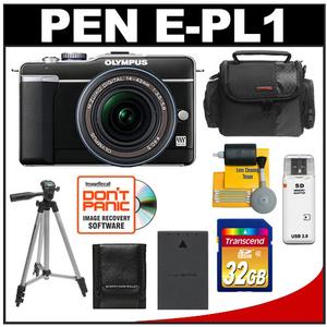 Olympus PEN E-PL1 Micro 4/3 Digital Camera & 14-42mm Lens (Black/Black) - Refurbished with 32GB Card + Battery + Tripod + Case + Accessory Kit - Digital Cameras and Accessories - Hip Lens.com