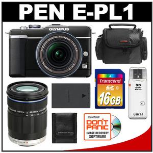 Olympus PEN E-PL1 Micro 4/3 Digital Camera & 14-42mm Lens (Black/Black) - Refurbished with M.Zuiko 40-150mm f/4.0-5.6 Zoom Lens + 16GB Card + Battery + Case + A - Digital Cameras and Accessories - Hip Lens.com