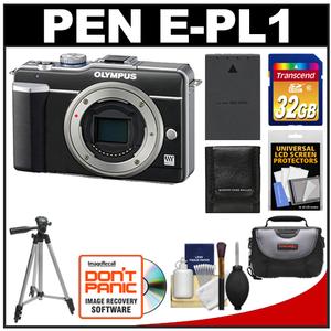 Olympus Pen E-PL1 Micro 4/3 Digital Camera Body (Black) with 32GB Card + Battery + Case + Tripod + Accessory Kit - Digital Cameras and Accessories - Hip Lens.com