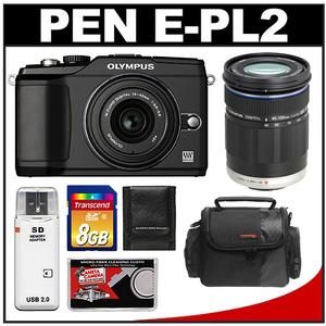 Olympus PEN E-PL2 Micro 4/3 Digital Camera & 14-42mm II & 40-150mm Lens (Black) with 8GB Card + Case + Accessory Kit - Digital Cameras and Accessories - Hip Lens.com