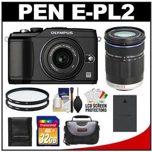 Olympus PEN E-PL2 Micro 4/3 Digital Camera & 14-42mm II & 40-150mm Lens (Black) with 32GB Card + Battery + Case + (2) Filters + Accessory Kit - Digital Cameras and Accessories - Hip Lens.com