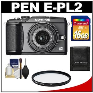 Olympus PEN E-PL2 Micro 4/3 Digital Camera & 14-42mm II Lens (Black) (Outfit Box) with 16GB Card + UV Filter + Accessory Kit - Digital Cameras and Accessories - Hip Lens.com
