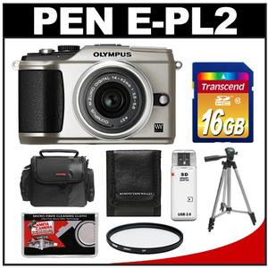Olympus Pen E-PL2 Micro 4/3 Digital Camera & 14-42mm II Lens (Silver) - Refurbished with 16GB Card + UV Filter + Tripod + Case + Accessory Kit - Digital Cameras and Accessories - Hip Lens.com