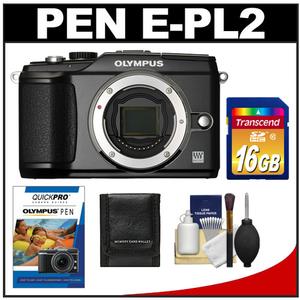 Olympus PEN E-PL2 Micro 4/3 Digital Camera Body (Black) (Outfit Box) with 16GB Card + Instructional DVD + Accessory Kit - Digital Cameras and Accessories - Hip Lens.com