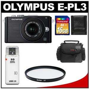 Olympus PEN E-PL3 Micro 4/3 Digital Camera & 14-42mm II Lens (Black) - Refurbished with 16GB Card + Case + Filter + Accessory Kit - Digital Cameras and Accessories - Hip Lens.com