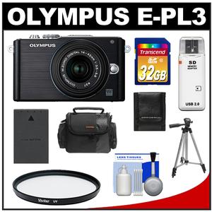 Olympus PEN E-PL3 Micro 4/3 Digital Camera & 14-42mm II Lens (Black) - Refurbished with 32GB Card + Battery + Case + Filter + Tripod + Accessory Kit - Digital Cameras and Accessories - Hip Lens.com