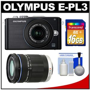 Olympus PEN E-PL3 Micro 4/3 Digital Camera & 14-42mm II Lens (Black) - Refurbished with M.Zuiko 40-150mm Lens + 16GB Card + Cleaning Kit - Digital Cameras and Accessories - Hip Lens.com