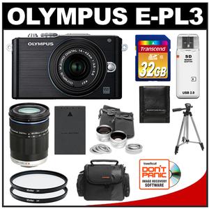 Olympus PEN E-PL3 Micro 4/3 Digital Camera & 14-42mm II Lens (Black) - Refurbished with M.Zuiko 40-150mm Lens + 32GB Card + Battery + Case + Lens Set + Filters  - Digital Cameras and Accessories - Hip Lens.com