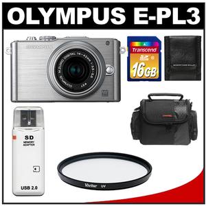 Olympus PEN E-PL3 Micro 4/3 Digital Camera & 14-42mm II Lens (Silver) - Refurbished with 16GB Card + Case + Filter + Accessory Kit - Digital Cameras and Accessories - Hip Lens.com