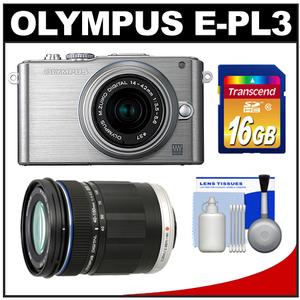 Olympus PEN E-PL3 Micro 4/3 Digital Camera & 14-42mm II Lens (Silver) - Refurbished with M.Zuiko 40-150mm Lens + 16GB Card + Cleaning Kit - Digital Cameras and Accessories - Hip Lens.com