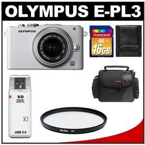 Olympus PEN E-PL3 Micro 4/3 Digital Camera & 14-42mm II Lens (White/Silver) - Refurbished with 16GB Card + Case + Filter + Accessory Kit - Digital Cameras and Accessories - Hip Lens.com