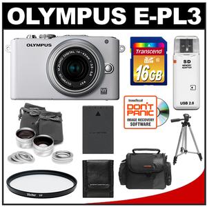 Olympus PEN E-PL3 Micro 4/3 Digital Camera & 14-42mm II Lens (White/Silver) - Refurbished with 16GB Card + Battery + Case + Filter + Tripod + Lens Set + Accesso - Digital Cameras and Accessories - Hip Lens.com