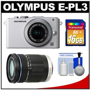 Olympus PEN E-PL3 Micro 4/3 Digital Camera & 14-42mm II Lens (White/Silver) - Refurbished with M.Zuiko 40-150mm Lens + 16GB Card + Cleaning Kit - Digital Cameras and Accessories - Hip Lens.com