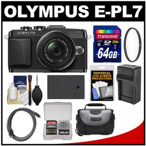 Olympus PEN E-PL7 Micro 4/3 Digital Camera & 14-42mm II R Lens (Black) with 64GB Card + Case + Battery & Charger + Filter + Kit
