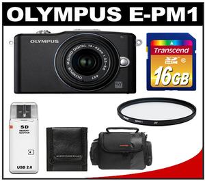 Olympus PEN Mini E-PM1 Micro Digital Camera & 14-42mm II Lens (Black) - Refurbished with 16GB Card + Filter + Case + Accessory Kit - Digital Cameras and Accessories - Hip Lens.com