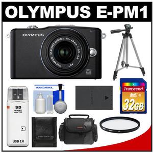 Olympus PEN Mini E-PM1 Micro Digital Camera & 14-42mm II Lens (Black) - Refurbished with 32GB Card + Battery + Filter + Case + Tripod + Accessory Kit - Digital Cameras and Accessories - Hip Lens.com