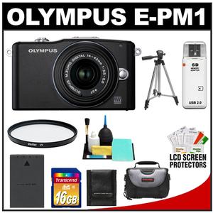 Olympus PEN Mini E-PM1 Micro 4/3 Digital Camera & 14-42mm II Lens (Black/Black) with 16GB Card + Battery + Case + UV Filter + Tripod + Cleaning & Accessory Kit - Digital Cameras and Accessories - Hip Lens.com