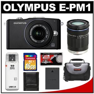 Olympus PEN Mini E-PM1 Micro 4/3 Digital Camera & 14-42mm II Lens (Black/Black) with 40-150mm Lens + 16GB Card + Battery + Case + Accessory Kit - Digital Cameras and Accessories - Hip Lens.com