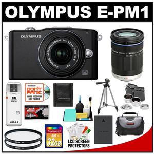 Olympus PEN Mini E-PM1 Micro 4/3 Digital Camera & 14-42mm II Lens (Black/Black) with 40-150mm Lens + 32GB Card + Battery + Case + Lens Set + (2) UV Filters + Tr - Digital Cameras and Accessories - Hip Lens.com