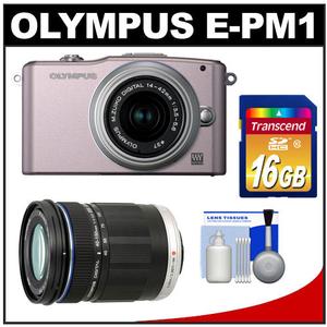 Olympus PEN Mini E-PM1 Micro Digital Camera & 14-42mm II Lens (Pink/Silver) - Refurbished with M.Zuiko 40-150mm ED Zoom Lens + 16GB Card + Cleaning Kit - Digital Cameras and Accessories - Hip Lens.com