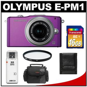 Olympus PEN Mini E-PM1 Micro Digital Camera & 14-42mm II Lens (Purple/Silver)-Refurbished with 16GB Card + Filter + Case + Accessory Kit - Digital Cameras and Accessories - Hip Lens.com