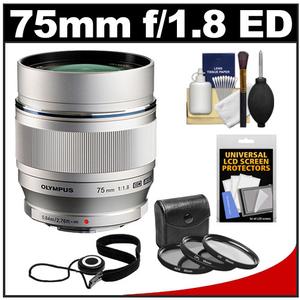 Olympus M.Zuiko 75mm f/1.8 ED MSC Digital Lens (Silver) with 3 UV/CPL/ND8 Filters + Accessory Kit