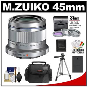 Olympus M.Zuiko 45mm f/1.8 ED Lens (Silver) with 3 UV/FLD/PL Filters + Battery + Cleaning Accessory Kit - Digital Cameras and Accessories - Hip Lens.com