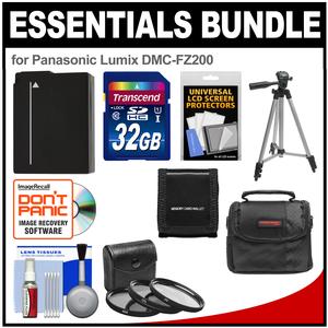Essentials Bundle for Panasonic Lumix DMC-FZ200 Digital Camera with 32GB Card + Case + DMW-BLC12 + Tripod + 3 UV/CPL/ND8 Filters + Accessory Kit