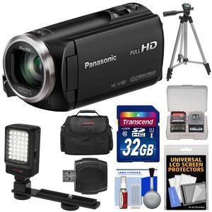 Panasonic HC-V180 HD Video Camera Camcorder with 32GB Card + Case + Tripod + LED Light + Reader + Kit