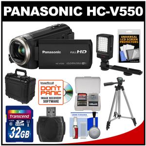 Panasonic HC-V550K HD Wi-Fi Video Camera Camcorder with 32GB Card + LED Video Light + Hard Case + Tripod + Accessory Kit