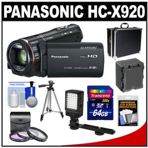 Panasonic HC-X920 3MOS Ultrafine Full HD Wi-Fi Video Camera Camcorder (Black) with 64GB Card + Battery + Hard Case + LED Light + 3 Filters + Tripod + Accessory Kit