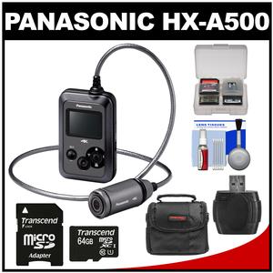 Panasonic HX-A500H 4K HD 25p POV Wearable Waterproof Video Camera Camcorder (Gray) with 64GB Card + Case + Kit