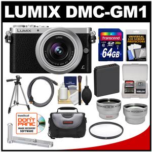 Panasonic Lumix DMC-GM1 Micro Four Thirds Digital Camera & 12-32mm Lens with 64GB Card + Hand Grip + Case + Battery + Tripod + Tele/Wide Lenses Kit