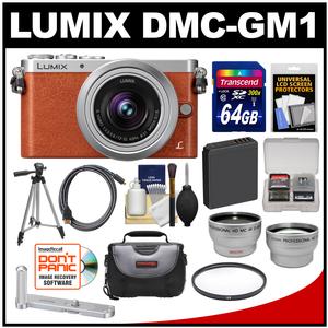 Panasonic Lumix DMC-GM1 Micro Four Thirds Digital Camera & 12-32mm Lens (Orange) with 64GB Card + Hand Grip + Case + Battery + Tripod + Tele/Wide Lenses Kit
