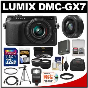 Panasonic Lumix DMC-GX7 Micro Four Thirds Digital Camera with 14-42mm II Lens (Black) with 20mm f/1.7 Lens + 32GB Card + Case + Flash + Battery + Tripod Kit