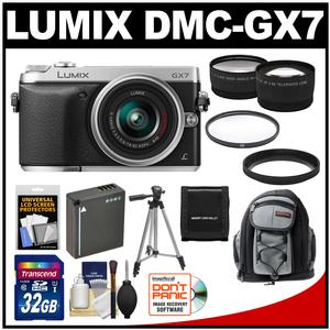 Panasonic Lumix DMC-GX7 Micro Four Thirds Digital Camera with 14-42mm II Lens with 32GB Card + Battery + Backpack + Tripod + Tele/Wide Lenses + Accessory Kit