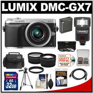 Panasonic Lumix DMC-GX7 Micro Four Thirds Digital Camera with 14-42mm II Lens with 32GB Card + Battery + Case + Tripod + Flash + Tele/Wide Lenses + Accessory Kit