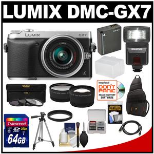 Panasonic Lumix DMC-GX7 Micro Four Thirds Digital Camera with 14-42mm II Lens with 64GB Card + Battery + Sling Case + Tripod + Flash + Tele/Wide Lenses + Accessory Kit