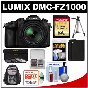 Panasonic Lumix DMC-FZ1000 4K QFHD Wi-Fi Digital Camera with 64GB Card + Backpack + Battery + Tripod + 3 Filters + Kit