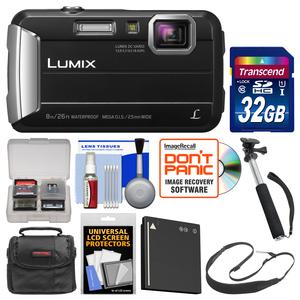 Panasonic Lumix DMC-TS30 Tough Shock & Waterproof Digital Camera (Black) with 32GB Card + Case + Battery + Selfie Stick Monopod + Sling Strap Kit
