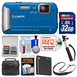 Panasonic Lumix DMC-TS30 Tough Shock & Waterproof Digital Camera (Blue) with 32GB Card + Case + Battery + Selfie Stick Monopod + Sling Strap Kit