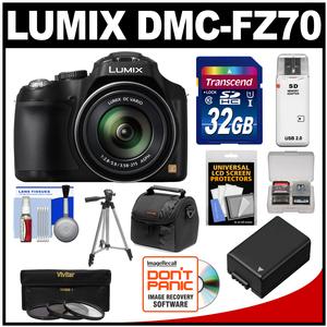 Panasonic Lumix DMC-FZ70 Digital Camera (Black) with 32GB Card + Battery + Case + 3 UV/ND8/CPL Filters + Tripod + Accessory Kit
