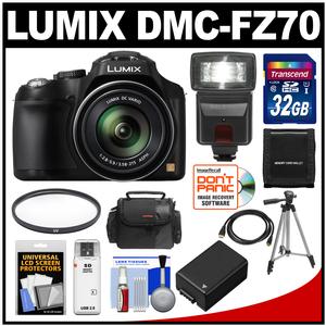 Panasonic Lumix DMC-FZ70 Digital Camera (Black) with 32GB Card + Battery + Case + Flash + Tripod + HDMI Cable + Accessory Kit